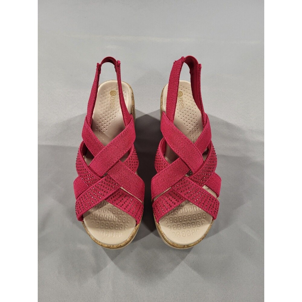 Bzees Ritz Sparkle Viva Magenta Cork Wedge Sandals Women's Size 6.5W Wide